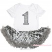 White Baby Bodysuit Grey White Quatrefoil Clover Pettiskirt & 1st Sparkle White Birthday Number Print JS4620